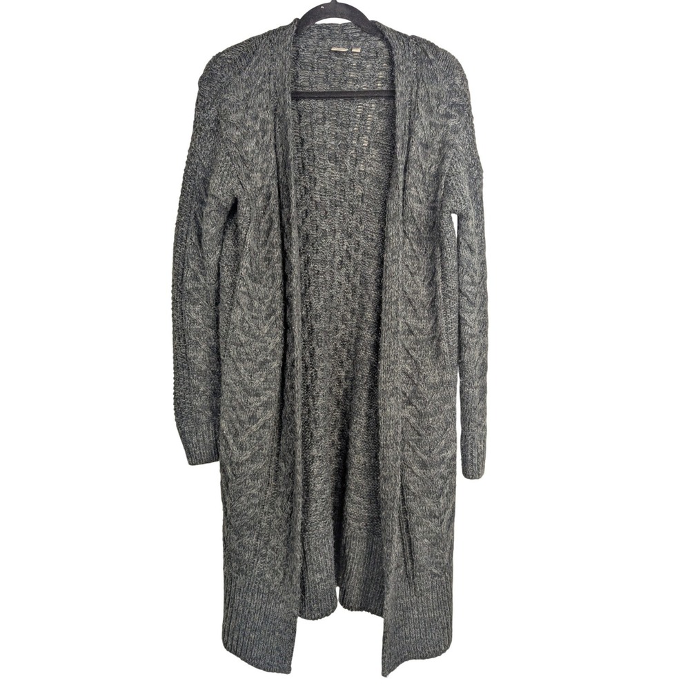 Twik Simons Womens Grey Cable Knit Longline Open Front Cardigan Sweater